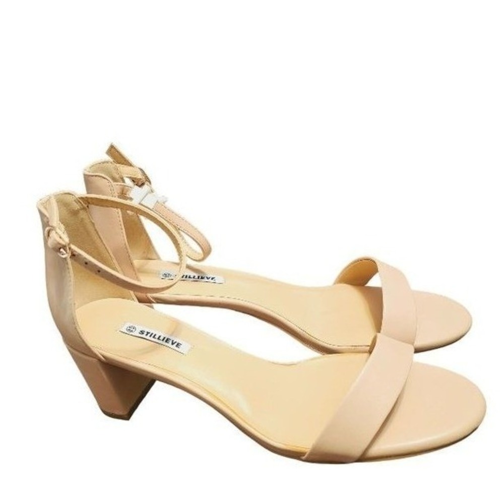 Woman's Size 8.5 Block Low Heel Nude Ankle Strap Stillieve‎ open toe